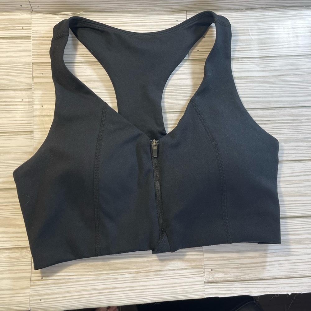 Zella Black Zip Front Racerback Sports Bra Size XS